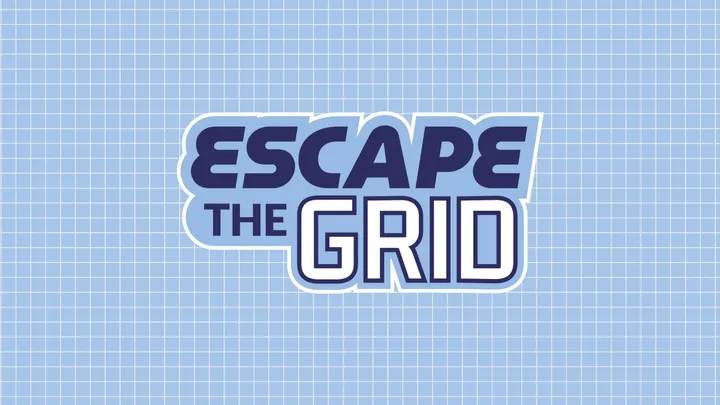 Calo Productions pour ENGIE : logo « Escape The Grid » sur une grille bleue, écran de transition de la vidéo
